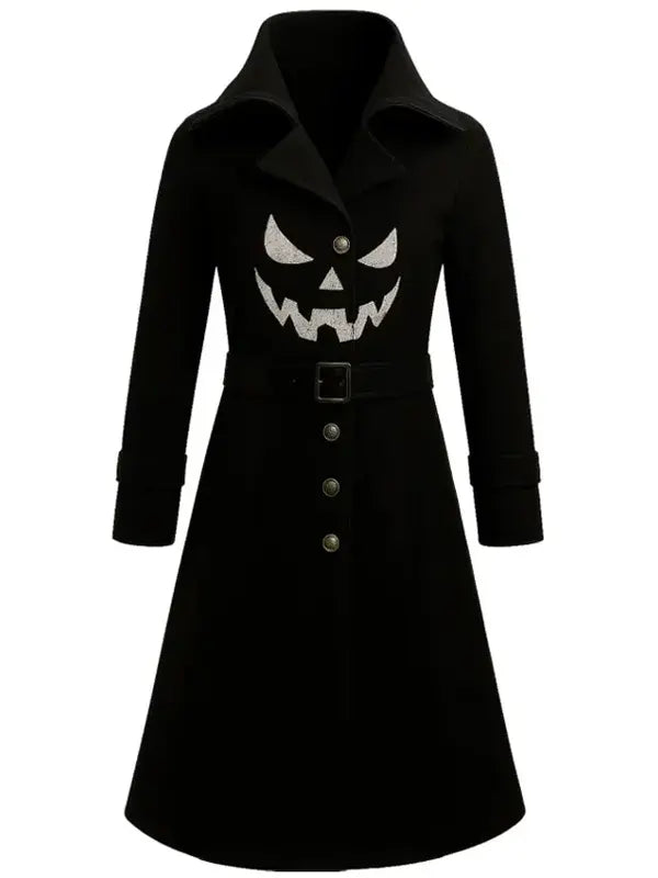 Gothic Pumpkin Black Wool Coat