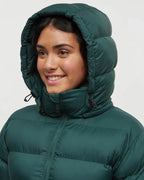 Green puffer coat front view