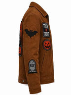 Halloween Patches Vintage Brown Suede Leather Jacket