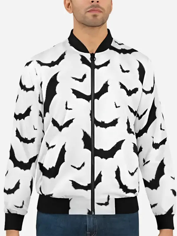 Halloween White & Black Bats Bomber Jacket