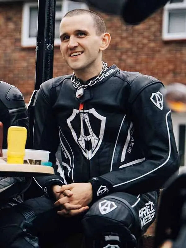 Harry Melling Pillion Black Racing Leather Jacket