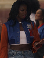 Hilary Banks Bel-Air S03 Blue and Orange Crop Varsity Jacket