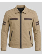 Mazie O'Reilly Men's Slim Fit Beige Cotton Jacket