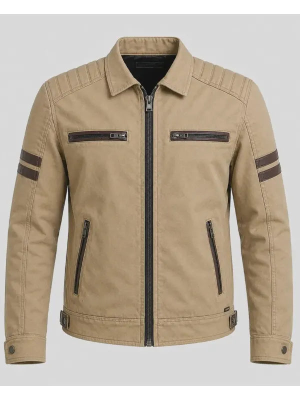 Mazie O'Reilly Men's Slim Fit Beige Cotton Jacket
