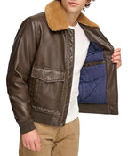 Ivor Fur Brown Leather Jacket For Men