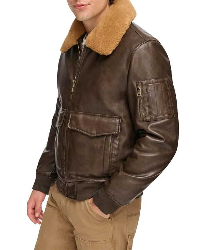 Ivor Fur Brown Leather Jacket For Sale