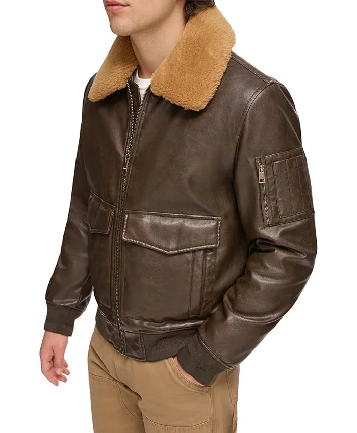 Ivor Fur Brown Leather Jacket In UK
