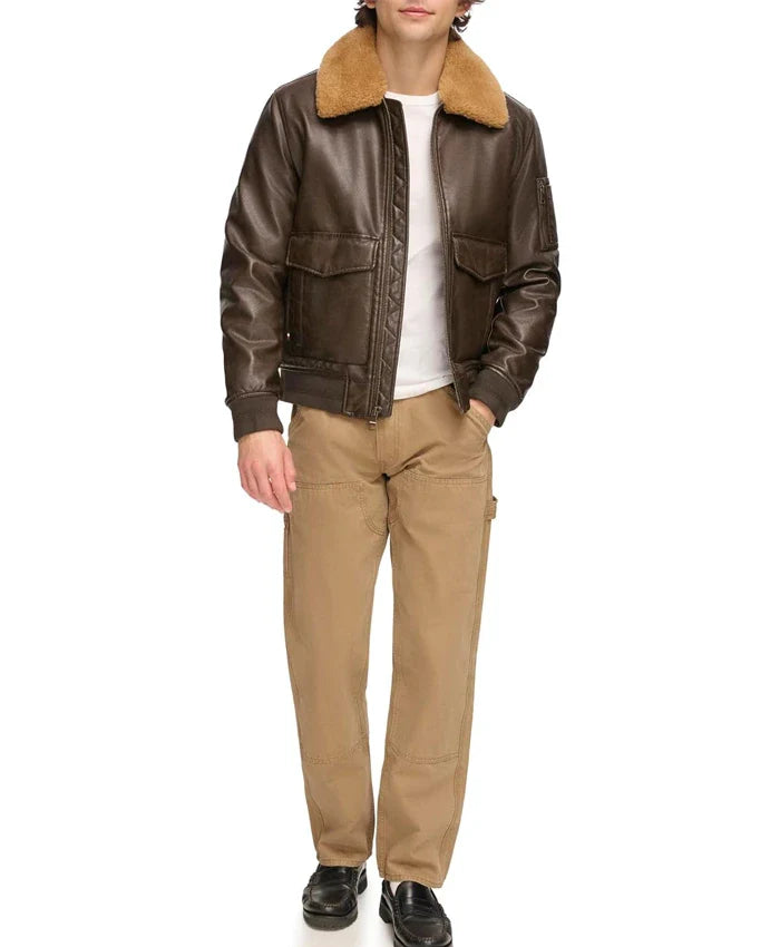 Ivor Fur Brown Leather Jacket In USA