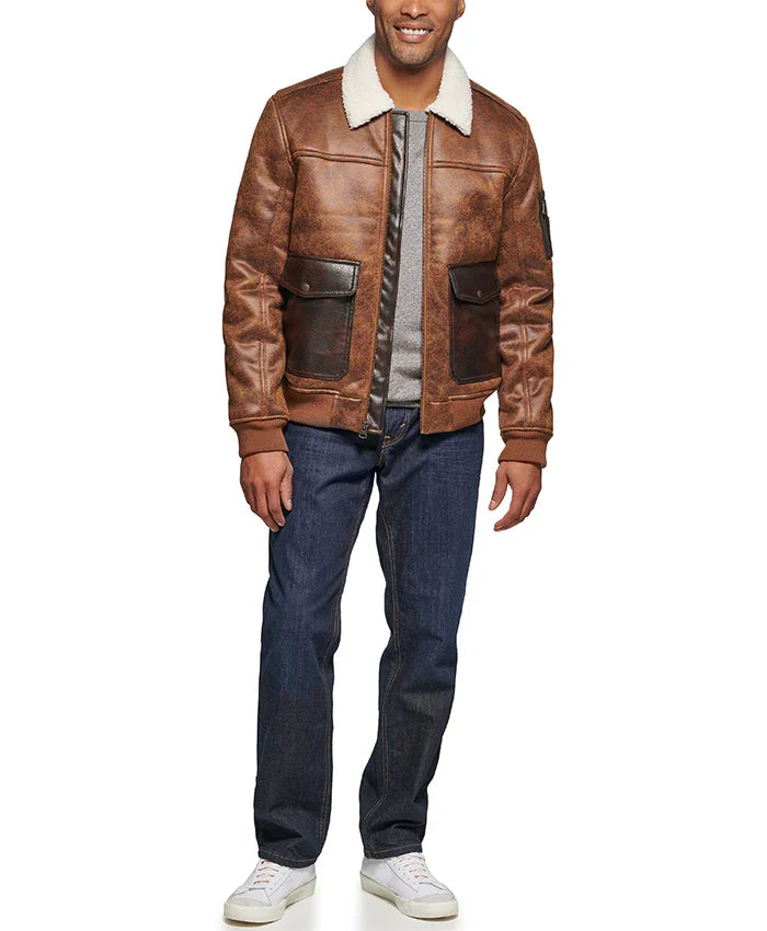 Jack Distressed Brown Mens Aviator Leather Jacket For Men