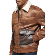 Jack Distressed Brown Mens Aviator Leather Jacket For Sale