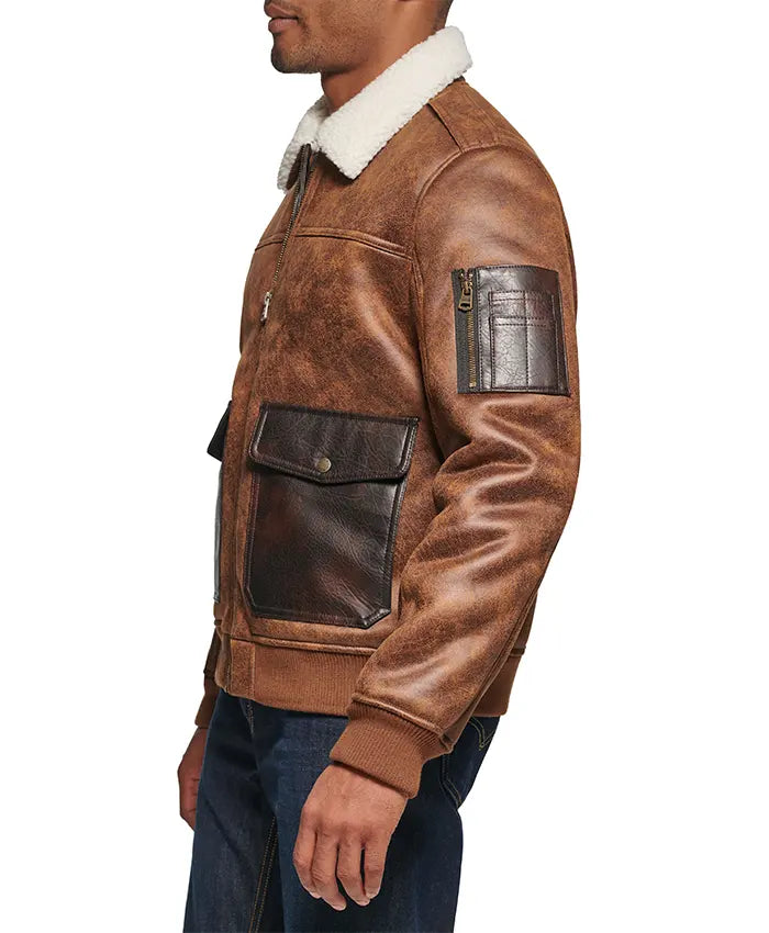 Jack Distressed Brown Mens Aviator Leather Jacket In UK