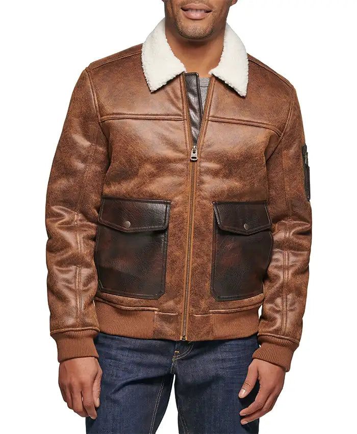 Jack Distressed Brown Mens Aviator Leather Jacket