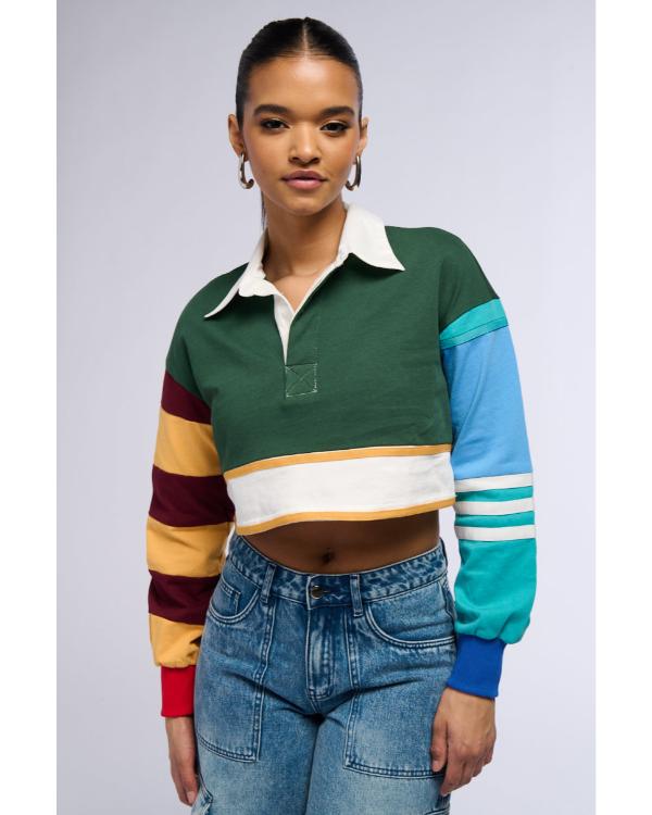 Electric Bloom S01 Carmen Sanchez Cropped Stripe Polo Shirt
