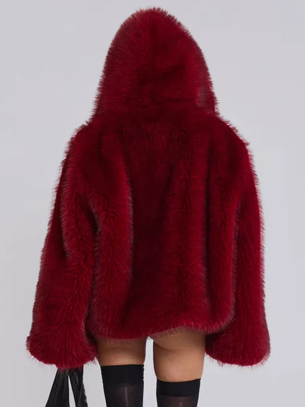 Jaded London Mara Oversized Faux Fur Coat In Red
