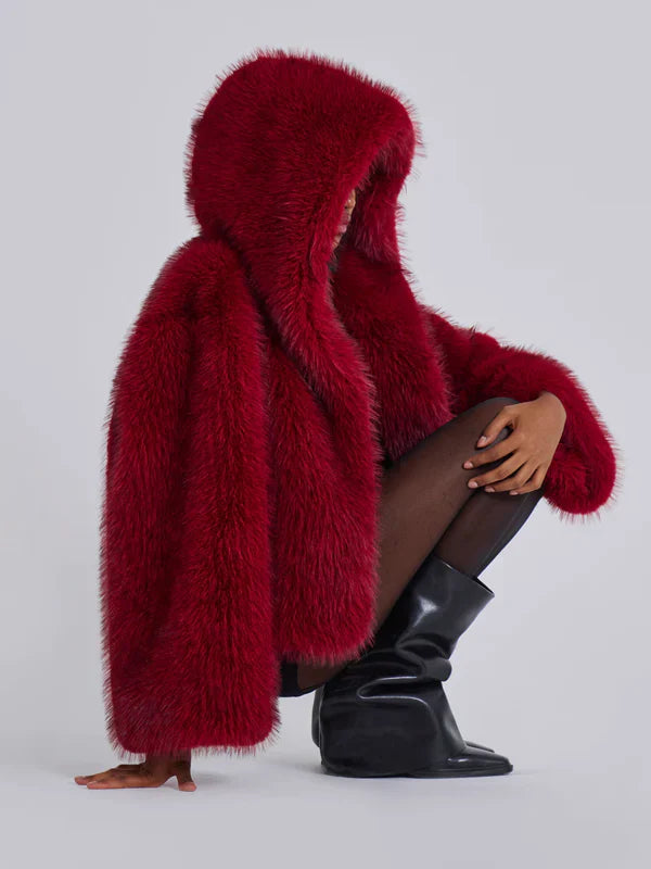 Jaded London Mara Oversized Faux Fur Coat In Red