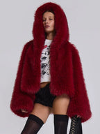 Jaded London Mara Oversized Faux Fur Coat In Red