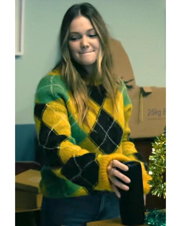 Jingle Bell Heist 2025 Olivia Holt Yellow Fuzzy Sweater