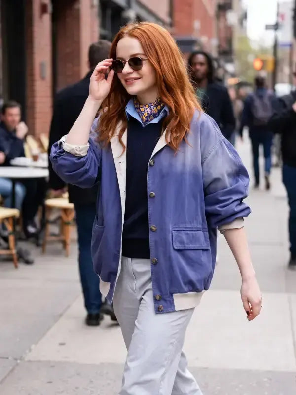 Joey King Paris Fashion Week 2026 Blue Cotton Jacket