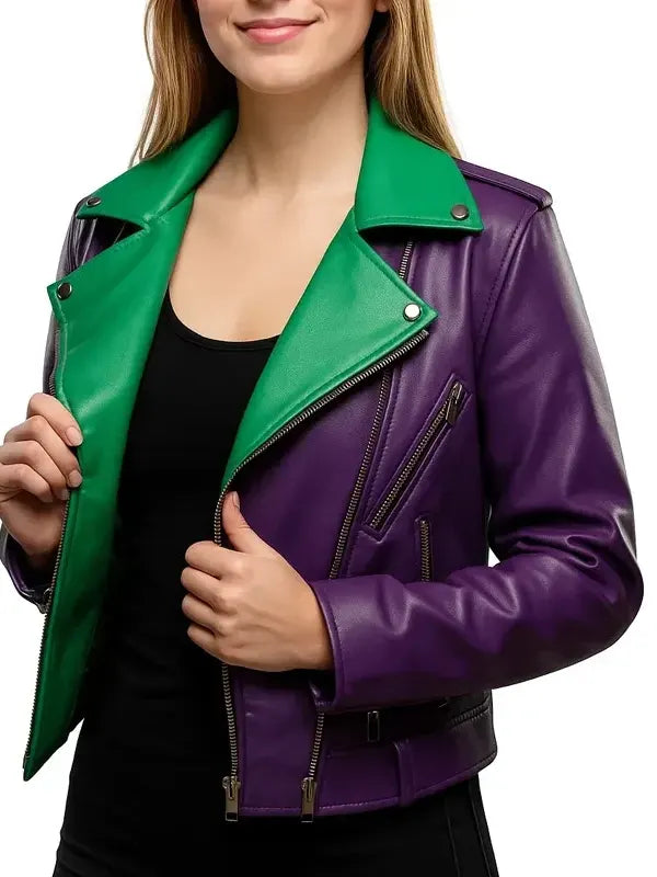 Joker Green and Purple Leather Jacket