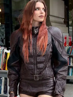 Julia Fox Padded Brown Leather Jacket