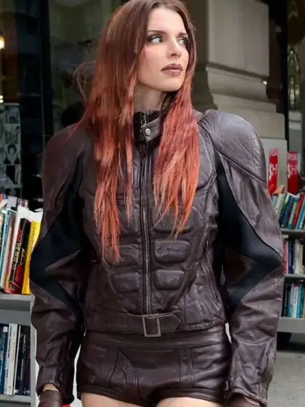 Julia Fox Padded Brown Leather Jacket