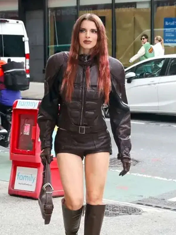 Julia Fox Padded Brown Leather Jacket