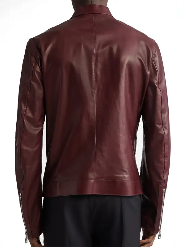 Jumanji Open World Photocall Dwayne Johnson Maroon Leather Jacket