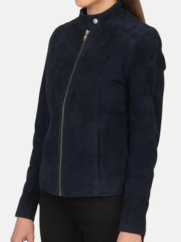 Kelsee Navy Blue Suede Biker Jacket