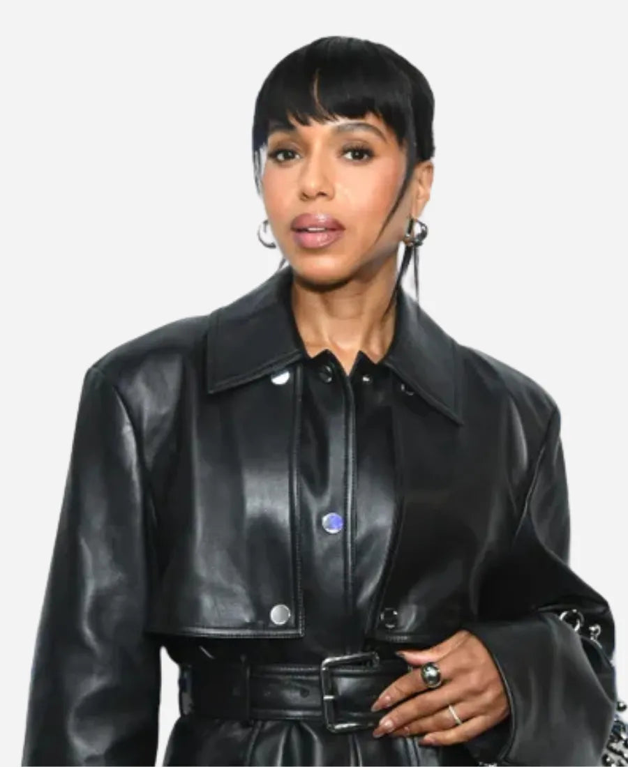 Kerry Washington Black Leather Coat