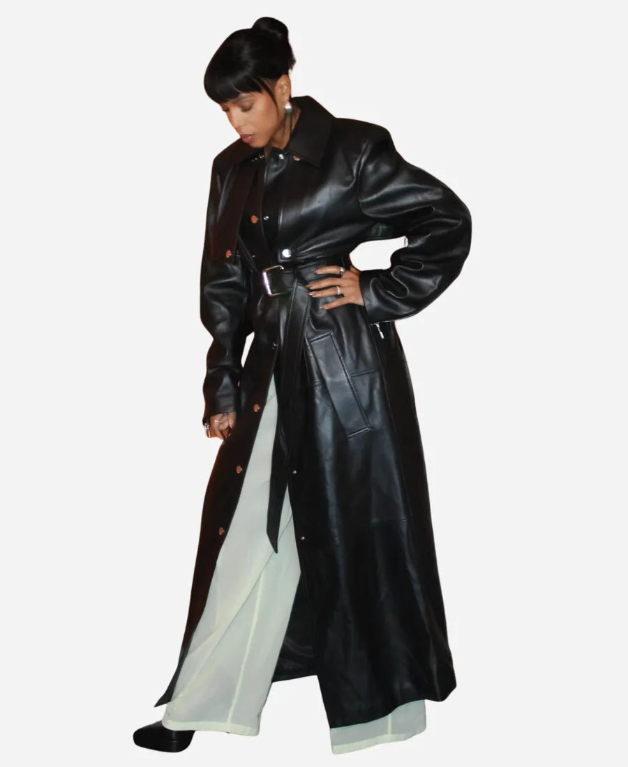 Kerry Washington Black Leather Coat