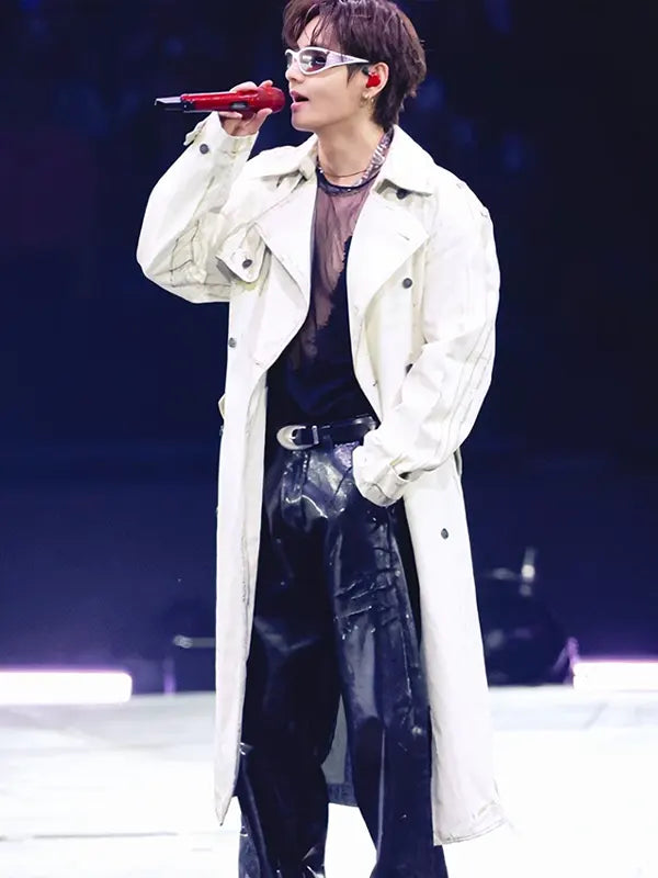 Kim Taehyung Off-White Coated Denim Trench Coat