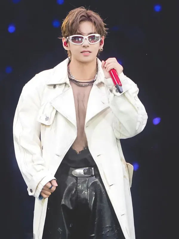 Kim Taehyung Off-White Coated Denim Trench Coat