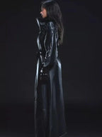 Kylie-Jenner-Debut-Collection-2023-Black-Leather-Belted-Trench-Coat