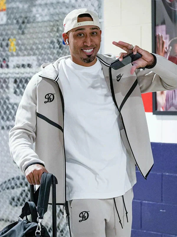LADodgersUnisexGreyTechFleeceWindrunnerHoodedJacket