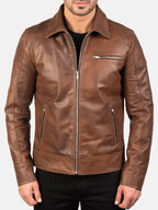 Lavendard Brown Leather Biker Jacket Sale