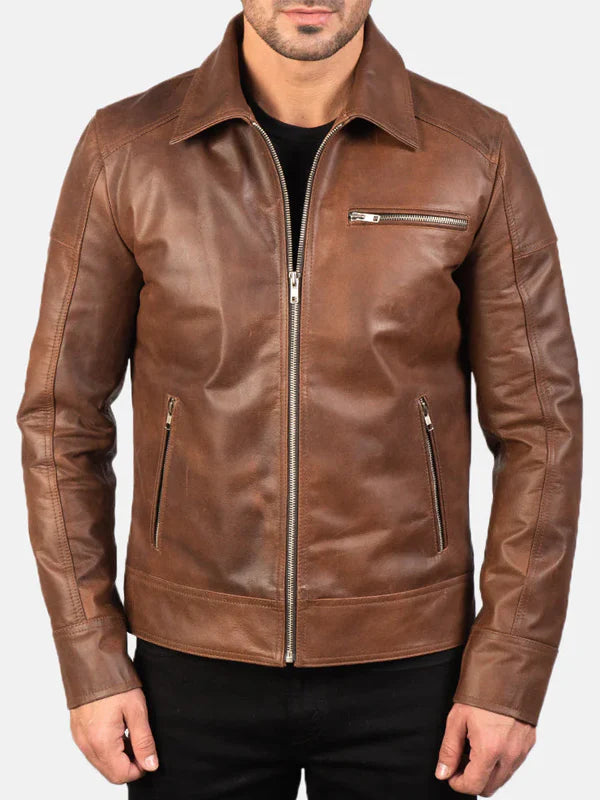 Lavendard Brown Leather Biker Jacket Sale