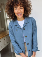 Donald Runolfsson Women's Light Blue Cotton Jacket