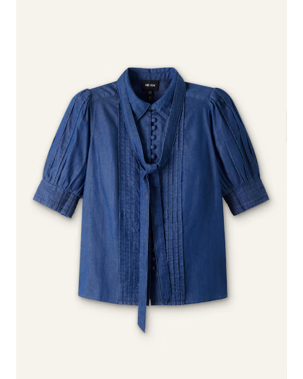 Leanne S02 Leanne Murphy Pleated Chambray Top