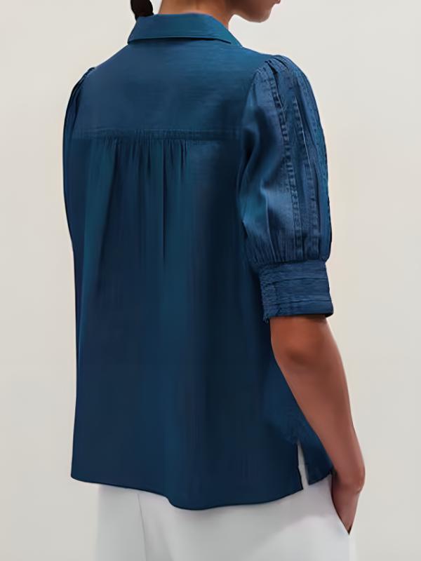 Leanne S02 Leanne Murphy Pleated Chambray Top