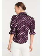 Leanne S02 Leanne Morgan Polka Dot Puff-Sleeve Top
