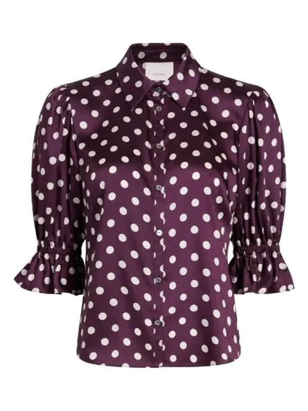Leanne S02 Leanne Morgan Polka Dot Puff-Sleeve Top