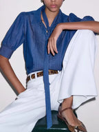 Leanne S02 Leanne Murphy Pleated Chambray Top