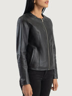 Leather Jacket No Collar For Sale