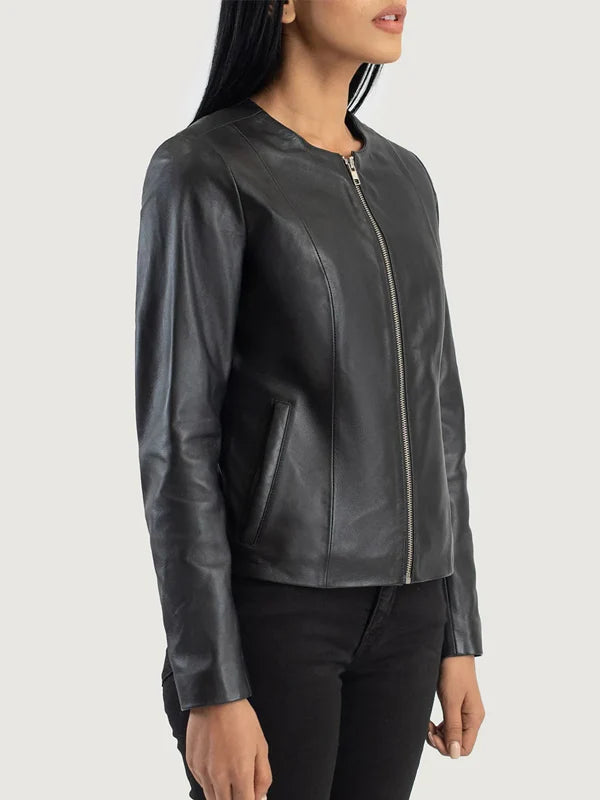 Leather Jacket No Collar For Sale