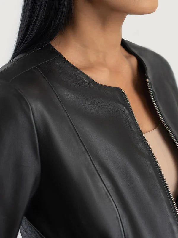 Leather Jacket No Collar Women For Sale