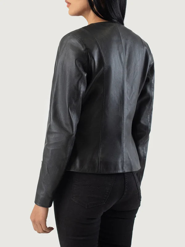 Leather Jacket No Collar Women