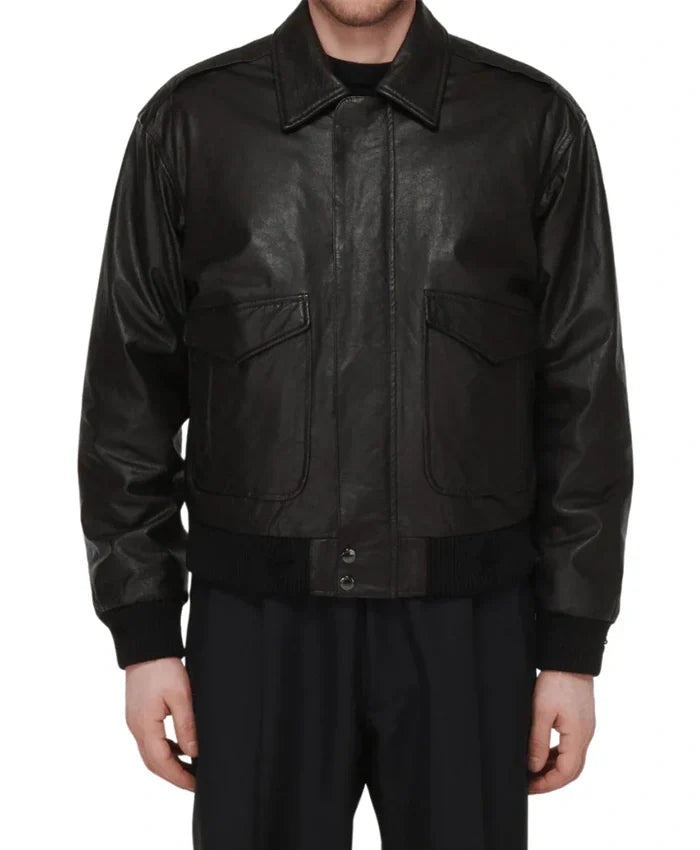 Leather Mens Black Aviator Jacket For Sale