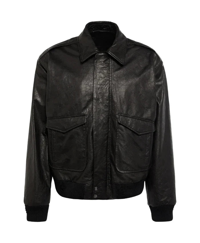 Leather Mens Black Aviator Jacket