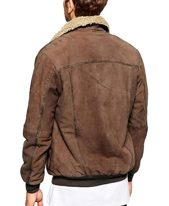 Leather Sherpa Bomber Jacket For Sale