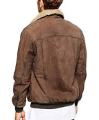 Leather Sherpa Bomber Jacket For Sale